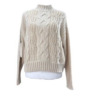 Lucky Brand Sweater Cable Knit Cream Mock Turtleneck Small